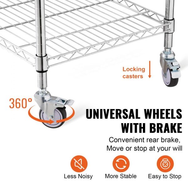 Carts | 3-Tier Utility Cart Rolling Cart on Wheels 24″x20″x36.6″ 470 LBS 6 Hooks Carts Carts