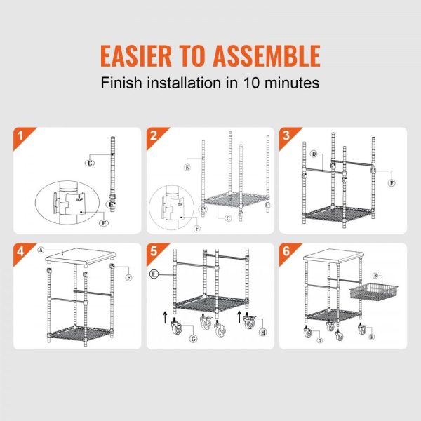 Carts | 3-Tier Utility Cart Rolling Cart on Wheels 24″x20″x36.6″ 470 LBS 6 Hooks Carts Carts