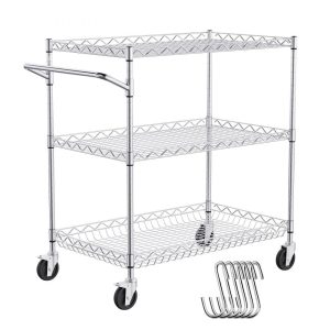 Carts | 3-Tier Utility Cart Rolling Cart on Wheels 30″x18″x32.4″ 661 LBS 6 Hooks Carts Carts