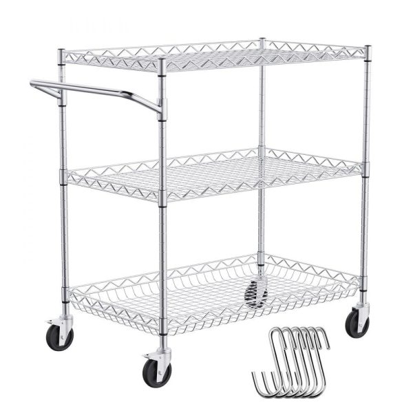 Carts | 3-Tier Utility Cart Rolling Cart on Wheels 30″x18″x32.4″ 661 LBS 6 Hooks Carts Carts