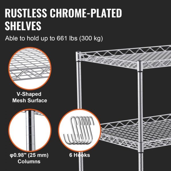 Carts | 3-Tier Utility Cart Rolling Cart on Wheels 30″x18″x32.4″ 661 LBS 6 Hooks Carts Carts