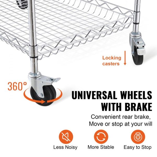 Carts | 3-Tier Utility Cart Rolling Cart on Wheels 30″x18″x32.4″ 661 LBS 6 Hooks Carts Carts