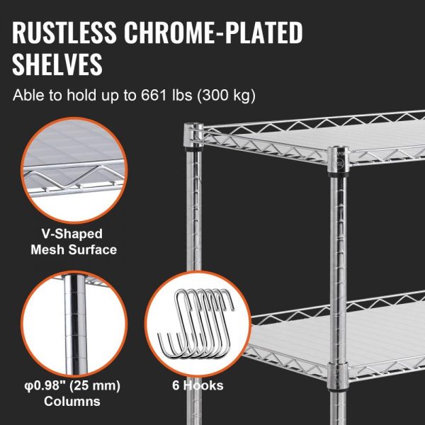 Carts | 3-Tier Utility Cart Rolling Cart on Wheels 35″x18″x35.5″ 661 LBS 6 Hooks Restaurant & Food Service Carts