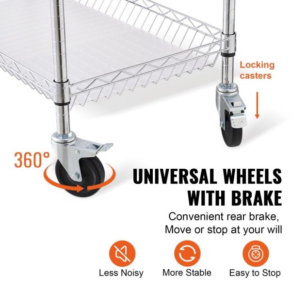 Carts | 3-Tier Utility Cart Rolling Cart on Wheels 35″x18″x35.5″ 661 LBS 6 Hooks Restaurant & Food Service Carts