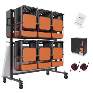 Carts | Folding Chair Cart, Double Layer Mobile Stackable Chair Dolly, Storage Rack Trolley with 530 Lbs Capacity to Store 84 Chairs, Heavy Duty Iron Chairs Holder with 4 Casters, 2 Elastic Cords, Cover Carts Carts