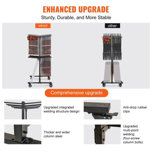 Carts | Folding Chair Cart, Double Layer Mobile Stackable Chair Dolly, Storage Rack Trolley with 530 Lbs Capacity to Store 84 Chairs, Heavy Duty Iron Chairs Holder with 4 Casters, 2 Elastic Cords, Cover Carts Carts