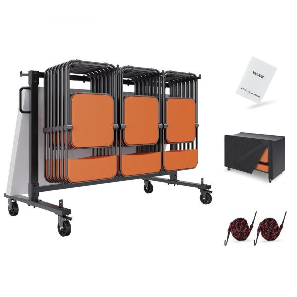 Carts | Folding Chair Cart, Single Layer Mobile Stackable Chair Dolly, Storage Rack Trolley with 265 Lbs Capacity to Store 42 Chairs, Heavy Duty Iron Chairs Holder with 4 Casters, 2 Elastic Cords, Cover Carts Carts