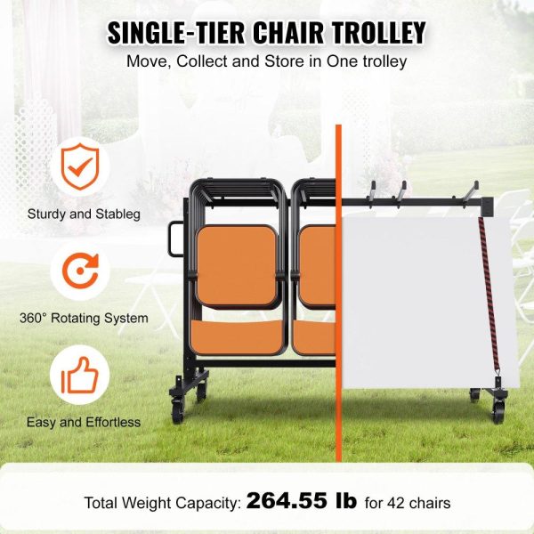 Carts | Folding Chair Cart, Single Layer Mobile Stackable Chair Dolly, Storage Rack Trolley with 265 Lbs Capacity to Store 42 Chairs, Heavy Duty Iron Chairs Holder with 4 Casters, 2 Elastic Cords, Cover Carts Carts