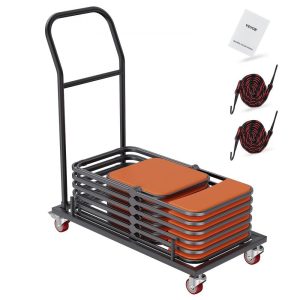 Carts | Folding Chair Dolly, Iron Commercial Cart with 12 Chairs Capacity, Folding Chairs Rack Trolley with 4 Casters, Storage Transport Dolly for Flat Stacking Plastic Resin and Wood Chairs, Black Carts Carts