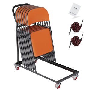 Carts | Folding Chair Dolly, Iron Commercial Cart with 12 Chairs Capacity, Folding Chairs Rack Trolley with 4 Casters, Storage Transport Dolly for Flat Stacking Plastic Resin and Wood Chairs, Black Carts Carts