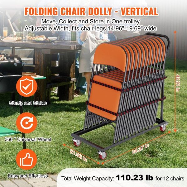 Carts | Folding Chair Dolly, Iron Commercial Cart with 12 Chairs Capacity, Folding Chairs Rack Trolley with 4 Casters, Storage Transport Dolly for Flat Stacking Plastic Resin and Wood Chairs, Black Carts Carts