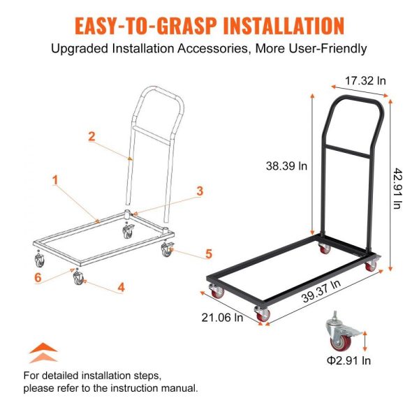 Carts | Folding Chair Dolly, Iron Commercial Cart with 12 Chairs Capacity, Folding Chairs Rack Trolley with 4 Casters, Storage Transport Dolly for Flat Stacking Plastic Resin and Wood Chairs, Black Carts Carts