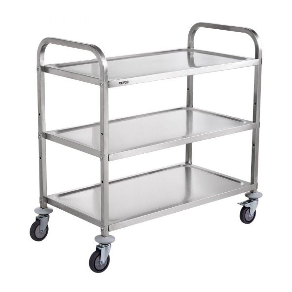 Carts | Kitchen Utility Cart, 3 Tiers, Wire Rolling Cart w/ 450LBS Capacity, Steel Service Cart on Wheels, Metal Storage Trolley w/ 80mm Basket Curved Handle PP Liner 6 Hooks, for Indoor and Outdoor Use Carts Carts