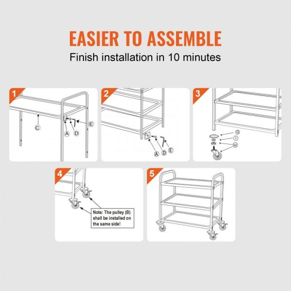 Carts | Kitchen Utility Cart, 3 Tiers, Wire Rolling Cart w/ 450LBS Capacity, Steel Service Cart on Wheels, Metal Storage Trolley w/ 80mm Basket Curved Handle PP Liner 6 Hooks, for Indoor and Outdoor Use Carts Carts