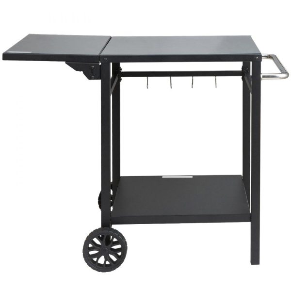 Carts | Outdoor Grill Dining Cart with Double-Shelf, BBQ Movable Food Prep Table, Multifunctional Foldable Iron Table Top, Portable Modular Carts for Pizza Oven, Worktable with 2 Wheels, Carry Handle Carts Carts