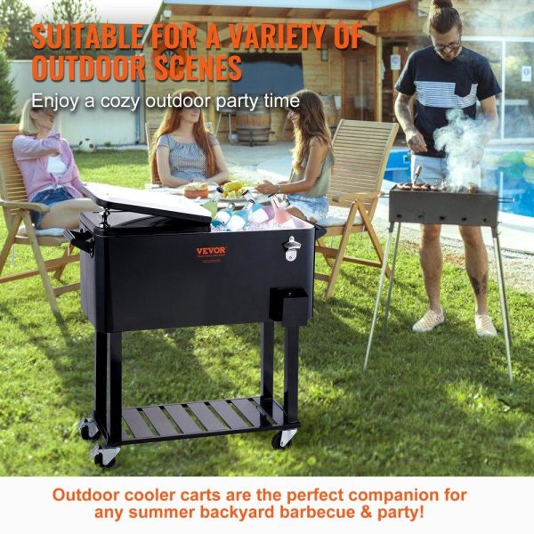 Carts | Rolling Ice Chest Cooler Cart 80 Quart, Portable Bar Drink Cooler, Beverage Bar Stand Up Cooler with Wheels, Bottle Opener, Handles for Patio, Backyard, Party and Pool, Black, FDA Listed Black Carts Black