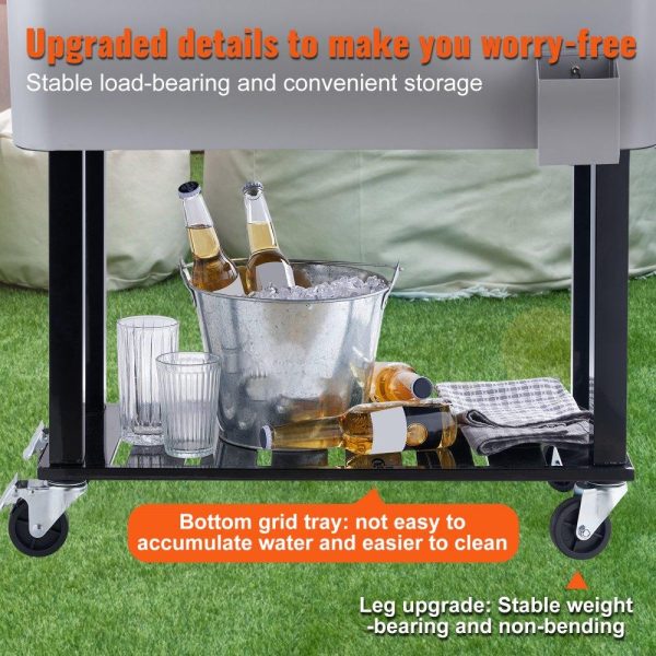 Carts | Rolling Ice Chest Cooler Cart 80 Quart, Portable Bar Drink Cooler, Beverage Bar Stand Up Cooler with Wheels, Bottle Opener, Handles for Patio, Backyard, Party and Pool, Gray, FDA Listed Gray Carts Carts