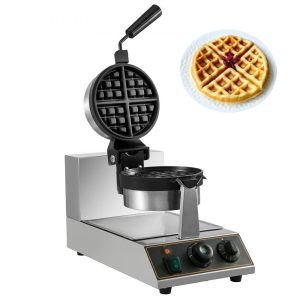 Cooking Equipment | 110V Commercial Round Waffle Maker Nonstick Rotated 1100W Electric Waffle Machine Stainless Steel Temperature and Time Control Suitable for Bakeries Snack Bar Family Cooking Equipment Cooking Equipment