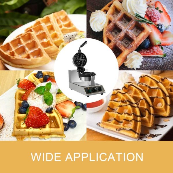 Cooking Equipment | 110V Commercial Round Waffle Maker Nonstick Rotated 1100W Electric Waffle Machine Stainless Steel Temperature and Time Control Suitable for Bakeries Snack Bar Family Cooking Equipment Cooking Equipment