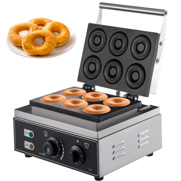 Cooking Equipment | 110V Commercial Waffle Donut Machine 6 Holes Double-Sided Heating 50-300℃, Electric Doughnut Maker 1550W, Non-stick Donut MakerTeflon-Coating for Professional Kitchen (Depth:0.55″,Dia:2.95″) Cooking Equipment Cooking Equipment