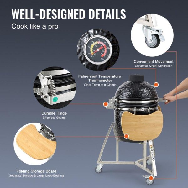 Cooking Equipment | 18″ Ceramic Barbecue Grill Smoker Portable Round Outdoor Grill for Patio Cooking Equipment Cooking Equipment