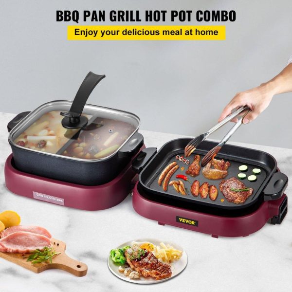 Cooking Equipment | 2 in 1 Electric BBQ Pan Grill Hot Pot Foldable Hot Pot BBQ Grill 2100W Cooking Equipment Cooking Equipment