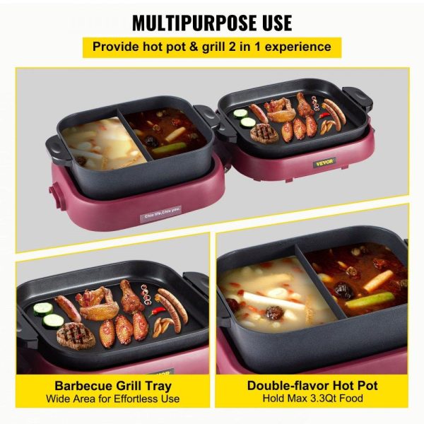 Cooking Equipment | 2 in 1 Electric BBQ Pan Grill Hot Pot Foldable Hot Pot BBQ Grill 2100W Cooking Equipment Cooking Equipment