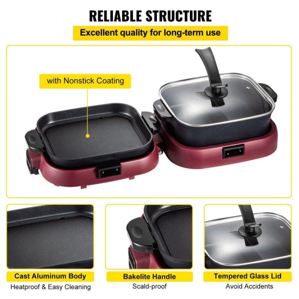 Cooking Equipment | 2 in 1 Electric BBQ Pan Grill Hot Pot Foldable Hot Pot BBQ Grill 2100W Cooking Equipment Cooking Equipment