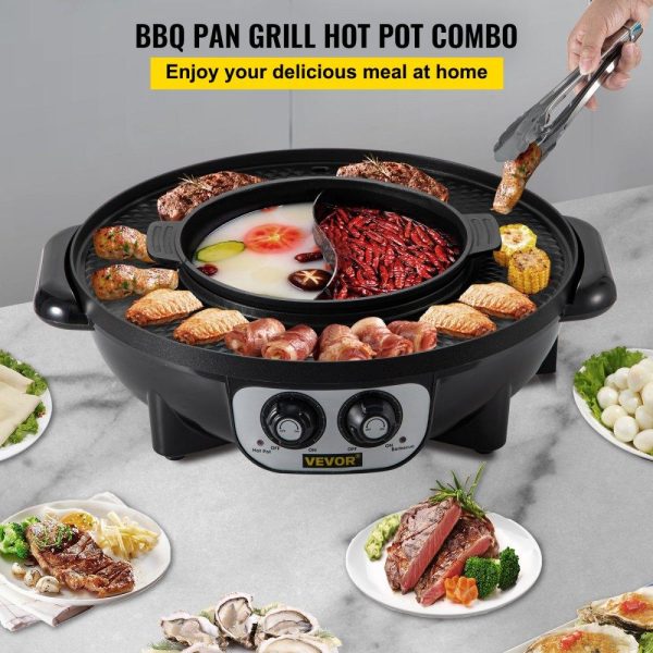 Cooking Equipment | 2 in 1 Electric BBQ Pan Grill Hot Pot Portable Hot Pot BBQ Grill 2200W Cooking Equipment Cooking Equipment