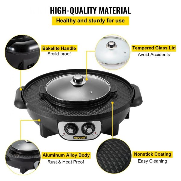 Cooking Equipment | 2 in 1 Electric BBQ Pan Grill Hot Pot Portable Hot Pot BBQ Grill 2200W Cooking Equipment Cooking Equipment