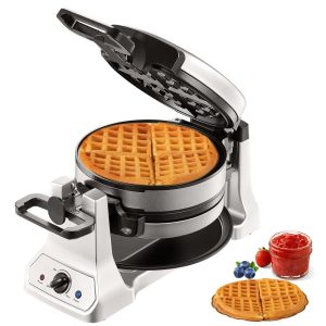 Cooking Equipment | 2-Layer Waffle Maker, 2 Pieces per Batch, 1400W Round Waffle Iron, Non-Stick Waffle Baker Machine with 122-572℉ / 50-300℃ Temp Range Teflon-Coated Baking Pans Stainless Steel Body, 120V Cooking Equipment Cooking Equipment