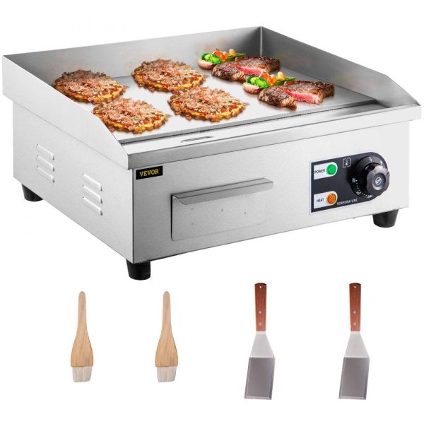 Cooking Equipment | 22″ Commercial Electric Griddle,Electric Countertop Flat Top Griddle 110V 1600W,Non-Stick Restaurant Teppanyaki Stainless Steel Grill ,Adjustable Temperature Control 122°F-572°F. Cooking Equipment Cooking Equipment