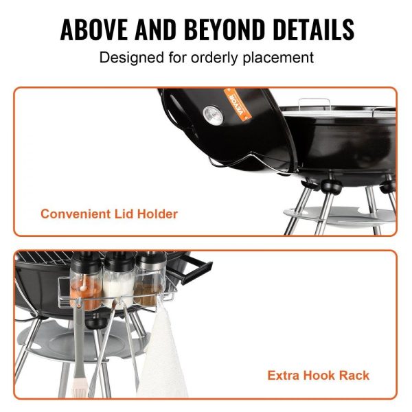 Cooking Equipment | 22 inch Kettle Charcoal Grill, Premium Kettle Grill with Wheels and Cover, Porcelain-Enameled Lid and Ash Catcher & Thermometer for BBQ, Round Barbecue Grill Outdoor Cooking, Picnic, Patio and Backyard Cooking Equipment Cooking Equipment