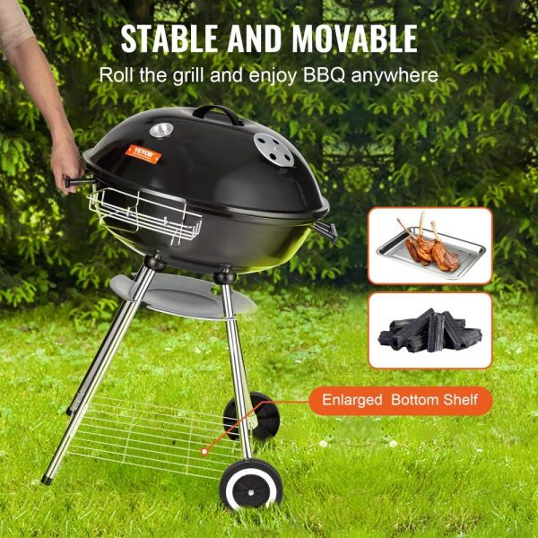 Cooking Equipment | 22 inch Kettle Charcoal Grill, Premium Kettle Grill with Wheels and Cover, Porcelain-Enameled Lid and Ash Catcher & Thermometer for BBQ, Round Barbecue Grill Outdoor Cooking, Picnic, Patio and Backyard Cooking Equipment Cooking Equipment