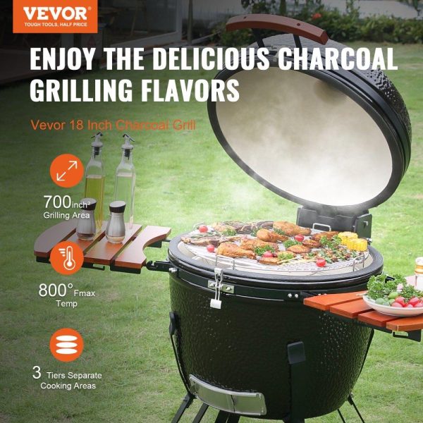 Cooking Equipment | 24″ Ceramic Barbecue Grill Smoker Portable Round Outdoor Grill for Patio Cooking Equipment Cooking Equipment