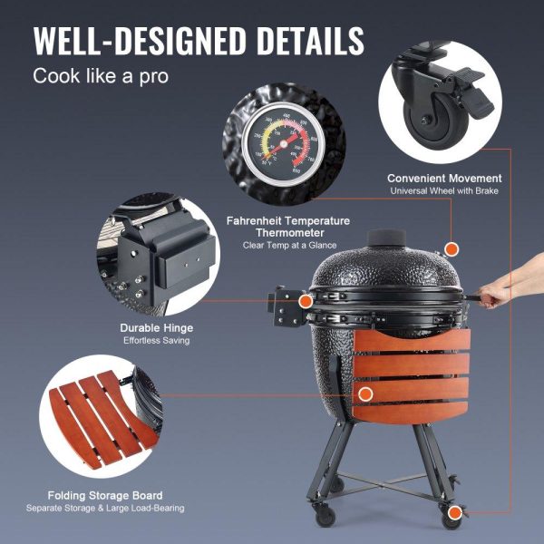 Cooking Equipment | 24″ Ceramic Barbecue Grill Smoker Portable Round Outdoor Grill for Patio Cooking Equipment Cooking Equipment