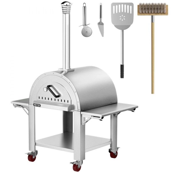 Cooking Equipment | 46″ Wood Fired Artisan Pizza Oven, 3-Layer Stainless Steel Pizza Maker with Wheels for Outside Kitchen, Includes Pizza Stone, Pizza Peel, and Brush, Professional Series,Outdoor or Indoor. Cooking Equipment Cooking Equipment