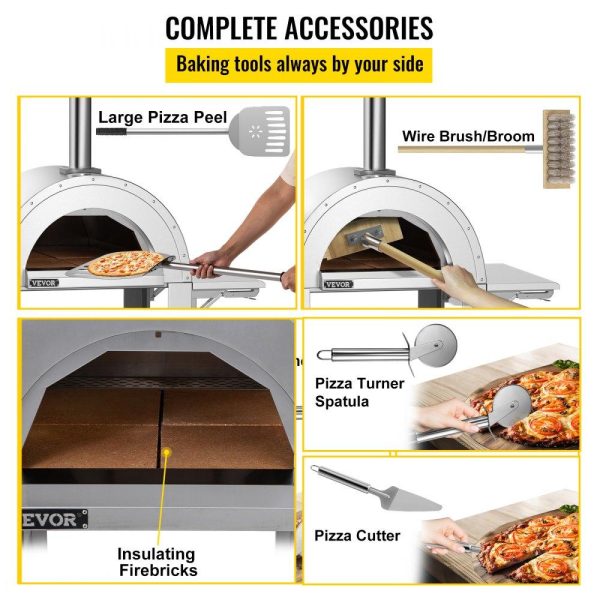 Cooking Equipment | 46″ Wood Fired Artisan Pizza Oven, 3-Layer Stainless Steel Pizza Maker with Wheels for Outside Kitchen, Includes Pizza Stone, Pizza Peel, and Brush, Professional Series,Outdoor or Indoor. Cooking Equipment Cooking Equipment