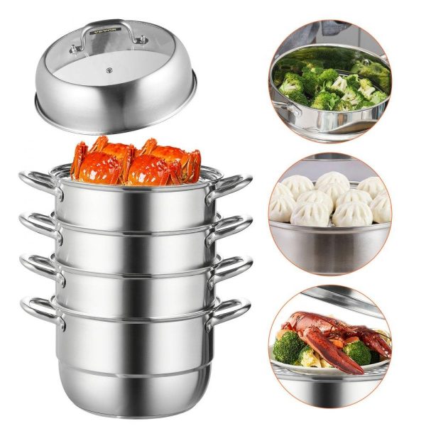 Cooking Equipment | 5-Tier Stainless Steel Steamer, 11” Multi-Layer Cookware Pot with Handles on Both Sides, Work with Gas, Electric, Grill Stove Top, Dia-28cm, Sliver Restaurant & Food Service Cooking Equipment