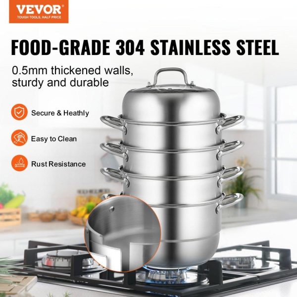 Cooking Equipment | 5-Tier Stainless Steel Steamer, 11” Multi-Layer Cookware Pot with Handles on Both Sides, Work with Gas, Electric, Grill Stove Top, Dia-28cm, Sliver Restaurant & Food Service Cooking Equipment