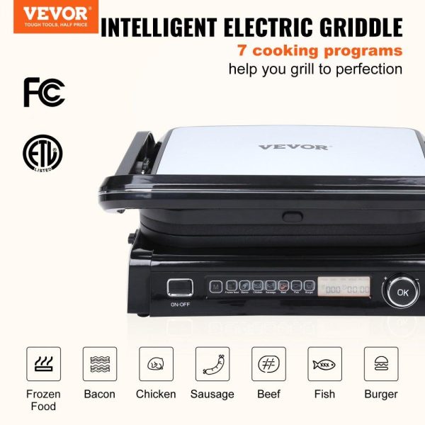 Cooking Equipment | 7 IN 1 Commercial Electric Griddle, 14.4″ 1800W Indoor Countertop Grill, Stainless Steel Restaurant Teppanyaki Grill with Non Stick Iron Cooking Plate, 0-446℉ Adjustable Temp Control 110V Cooking Equipment Cooking Equipment