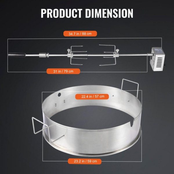 Cooking Equipment | BBQ Rotisserie Ring Kit for 22″ Kettle Charcoal Grills Stainless Steel Cooking Equipment Cooking Equipment