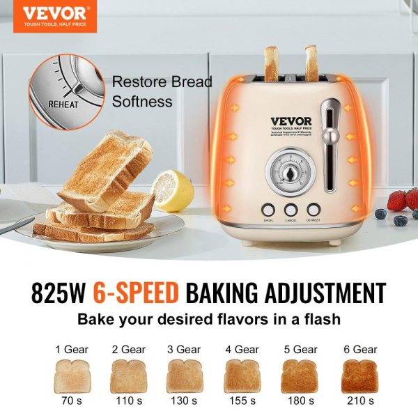 Cooking Equipment | Brushed Stainless Steel Toaster, 2 Slice, 825W 1.5” Extra Wide Slots Toaster with Removable Crumb Tray 5 Browning Levels, Cancel Defrost and Bagel Functions for Toasting Bread Bagel Waffle Beige Cooking Equipment Beige