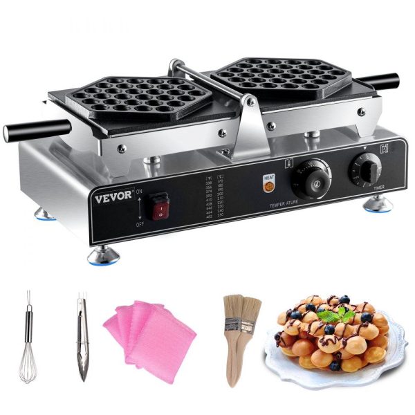 Cooking Equipment | Bubble Waffle Maker, 110V Electric Egg Waffle Maker, 1500W Hong Kong Egg Puff Machine w/2 Reversible Pans, Commercial Bubble Waffle Machine w/Non-Stick Teflon Coating, 122-572℉ Omelette Maker Cooking Equipment Cooking Equipment