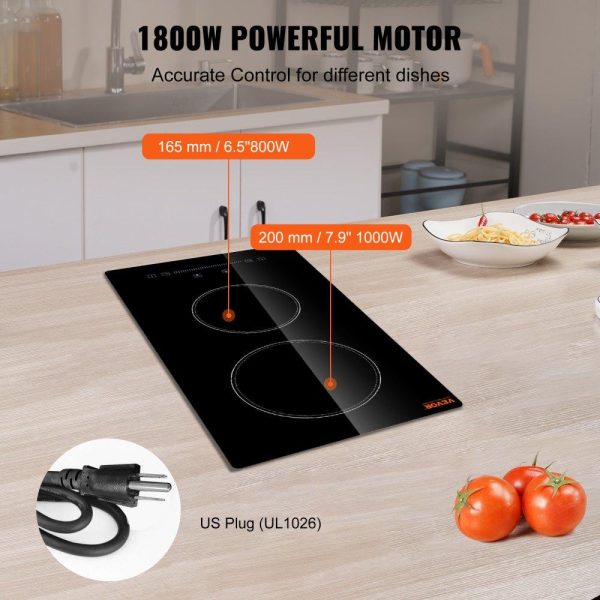 Cooking Equipment | Built in Electric Stove Top, 20 x 11.6 inch 2 Burners, 110V Glass Radiant Cooktop with Sensor Touch Control, Timer & Child Lock Included, 9 Power Levels for Simmer Steam Slow Cook Fry Cooking Equipment Cooking Equipment