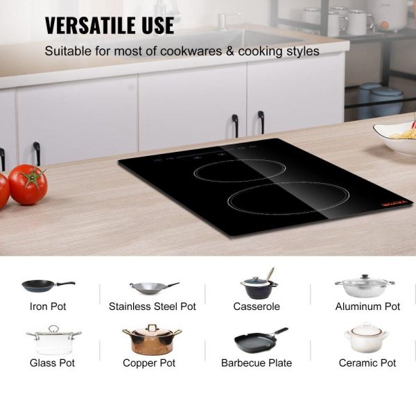 Cooking Equipment | Built in Electric Stove Top, 20 x 11.6 inch 2 Burners, 110V Glass Radiant Cooktop with Sensor Touch Control, Timer & Child Lock Included, 9 Power Levels for Simmer Steam Slow Cook Fry Cooking Equipment Cooking Equipment