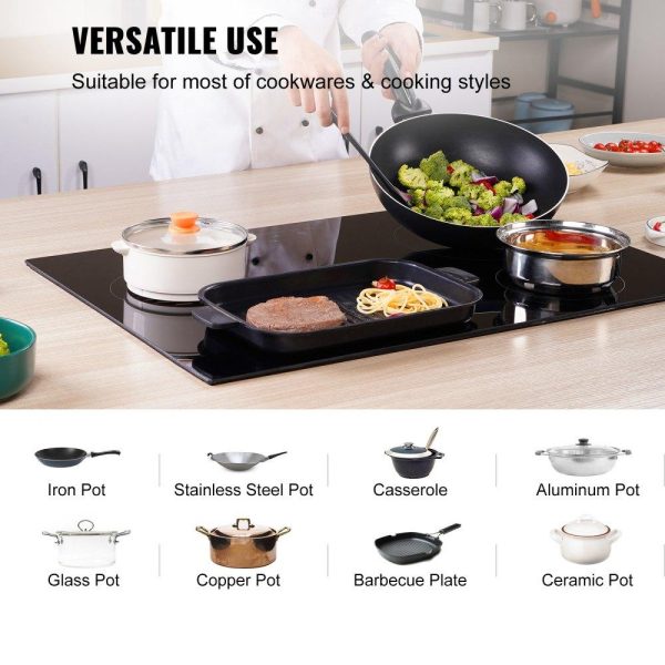 Cooking Equipment | Built in Electric Stove Top, 23.2 x 20.5 inch 4 Burners, 240V Glass Radiant Cooktop with Sensor Touch Control, Timer & Child Lock Included, 9 Power Levels for Simmer Steam Slow Cook Fry Cooking Equipment Cooking Equipment