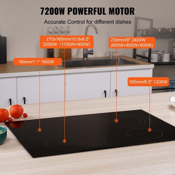 Cooking Equipment | Built in Electric Stove Top, 30.3 x 20.5 inch 4 Burners, 240V Glass Radiant Cooktop with Sensor Touch Control, Timer & Child Lock Included, 9 Power Levels for Simmer Steam Slow Cook Fry Cooking Equipment Cooking Equipment