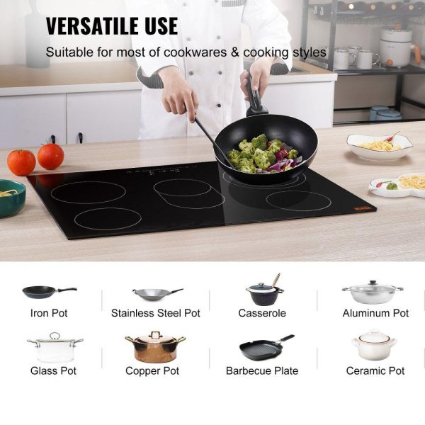 Cooking Equipment | Built in Electric Stove Top, 30.3 x 20.5 inch 5 Burners, 240V Glass Radiant Cooktop with Sensor Touch Control, Timer & Child Lock Included, 9 Power Levels for Simmer Steam Slow Cook Fry Cooking Equipment Cooking Equipment