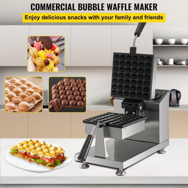 Cooking Equipment | Commercial Bubble Waffle Maker, 8″ Square Mould, 1200W Egg Bubble Puff Iron w/ 360°Rotatable 2 Pans & Bent Handles, Stainless Steel Baker w/ Non-Stick Teflon Coating, 50-300℃/122-572℉ Adjustable Cooking Equipment Cooking Equipment